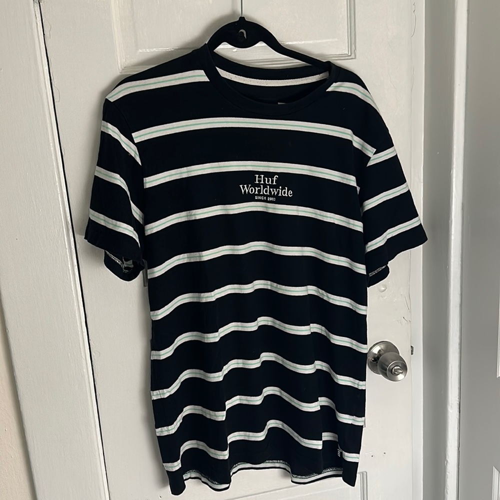 HUF Worldwide Striped Tee Tshirt Size Large—used in good condition